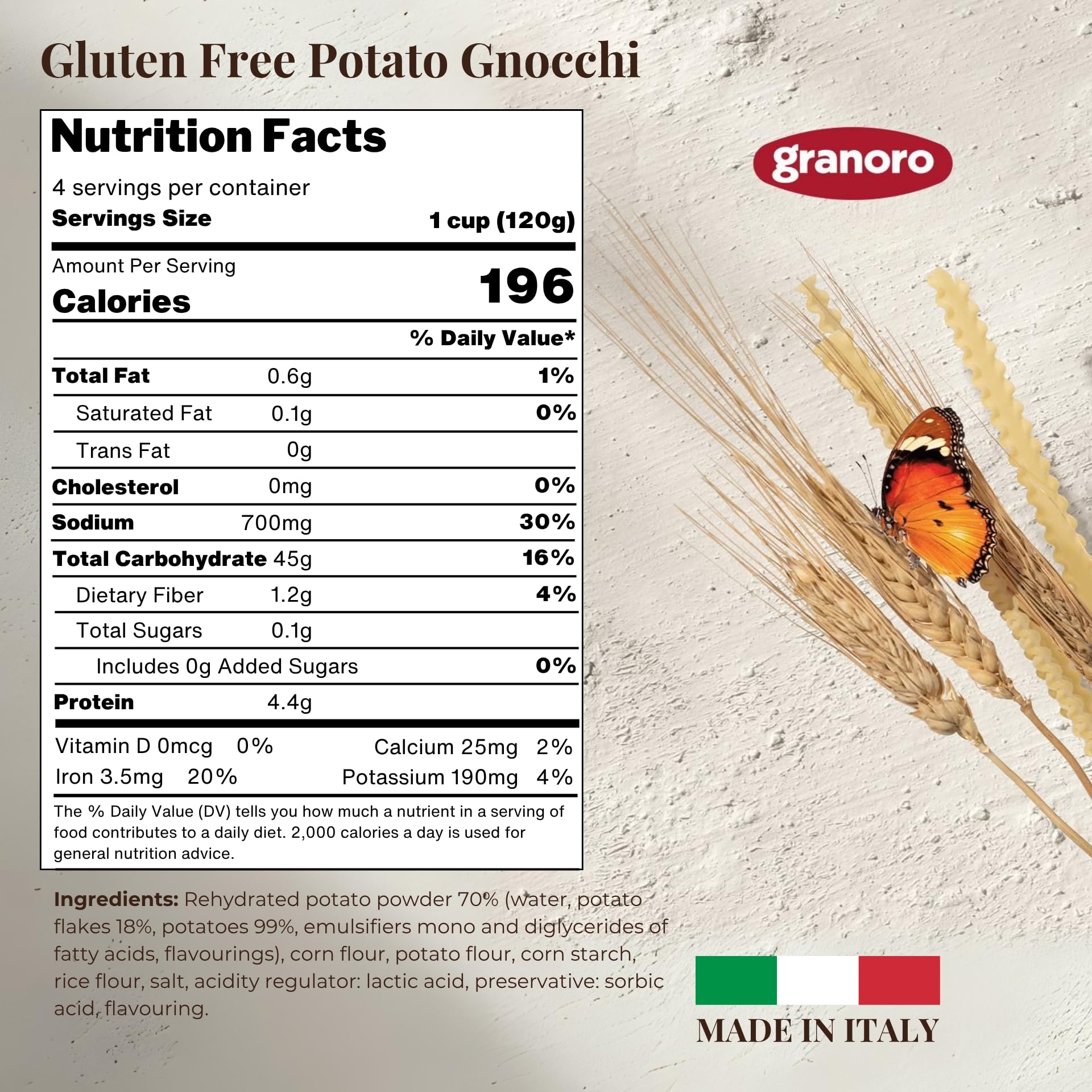 Granoro Gluten Free Potato Gnocchi No.471, Italian Potato Dumpling Pasta with Corn & Rice Flour, Soft Traditional Gnocchi Pasta, 1.1 lb Bags (Pack