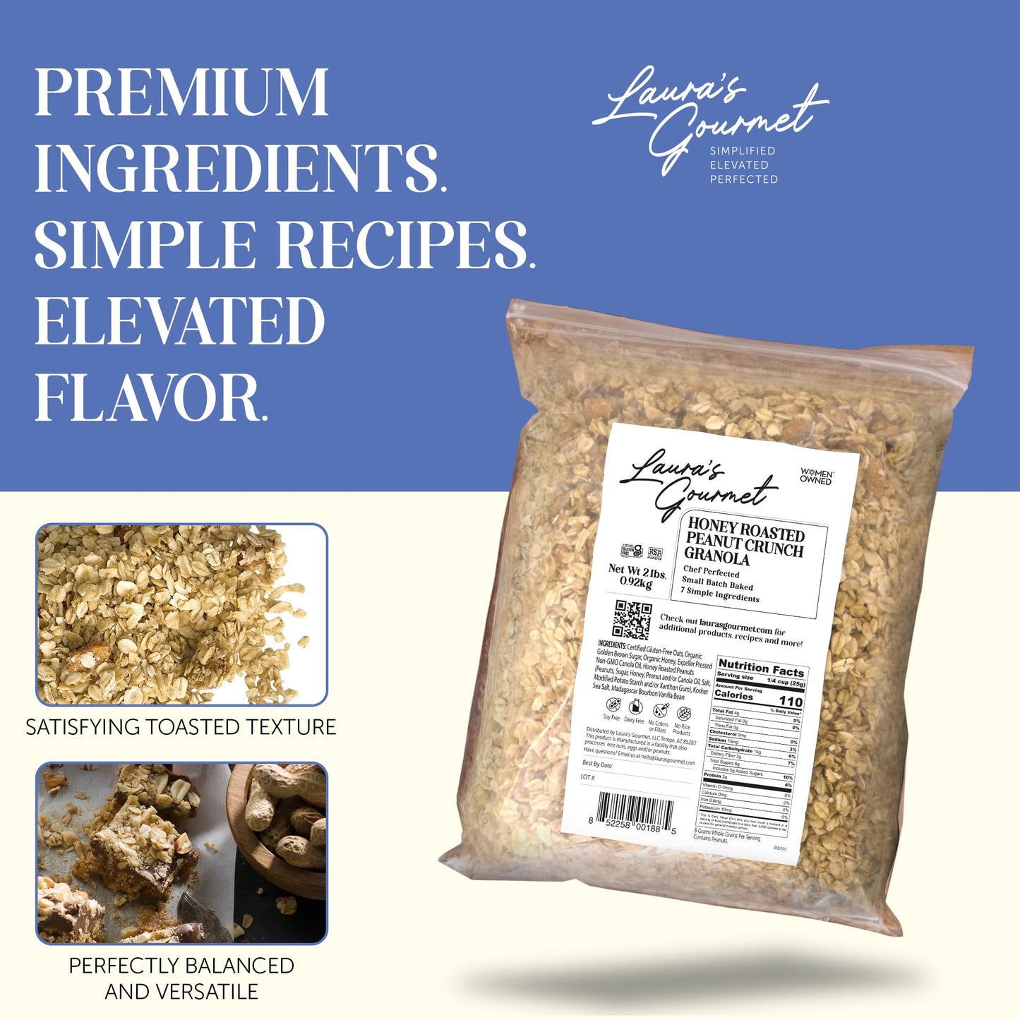 Laura's Gourmet Granola Honey Roasted Peanut Crunch, 2 lb, Gluten-Free Oats, Vegetarian, Dairy & Soy Free Snack, Organic Honey Roasted Peanuts