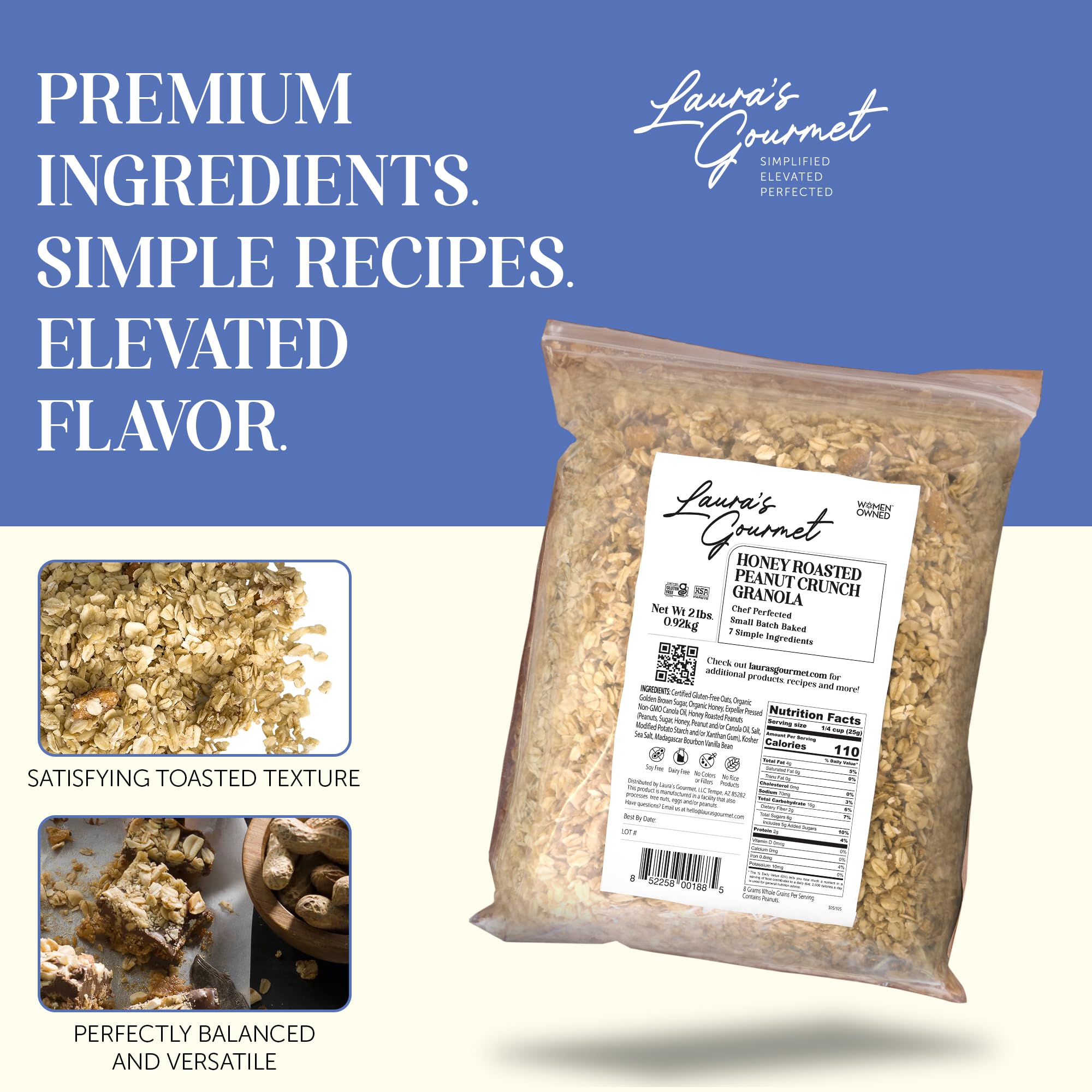 Laura's Gourmet Granola Honey Roasted Peanut Crunch, 2 lb, Gluten-Free Oats, Vegetarian, Dairy & Soy Free Snack, Organic Honey Roasted Peanuts