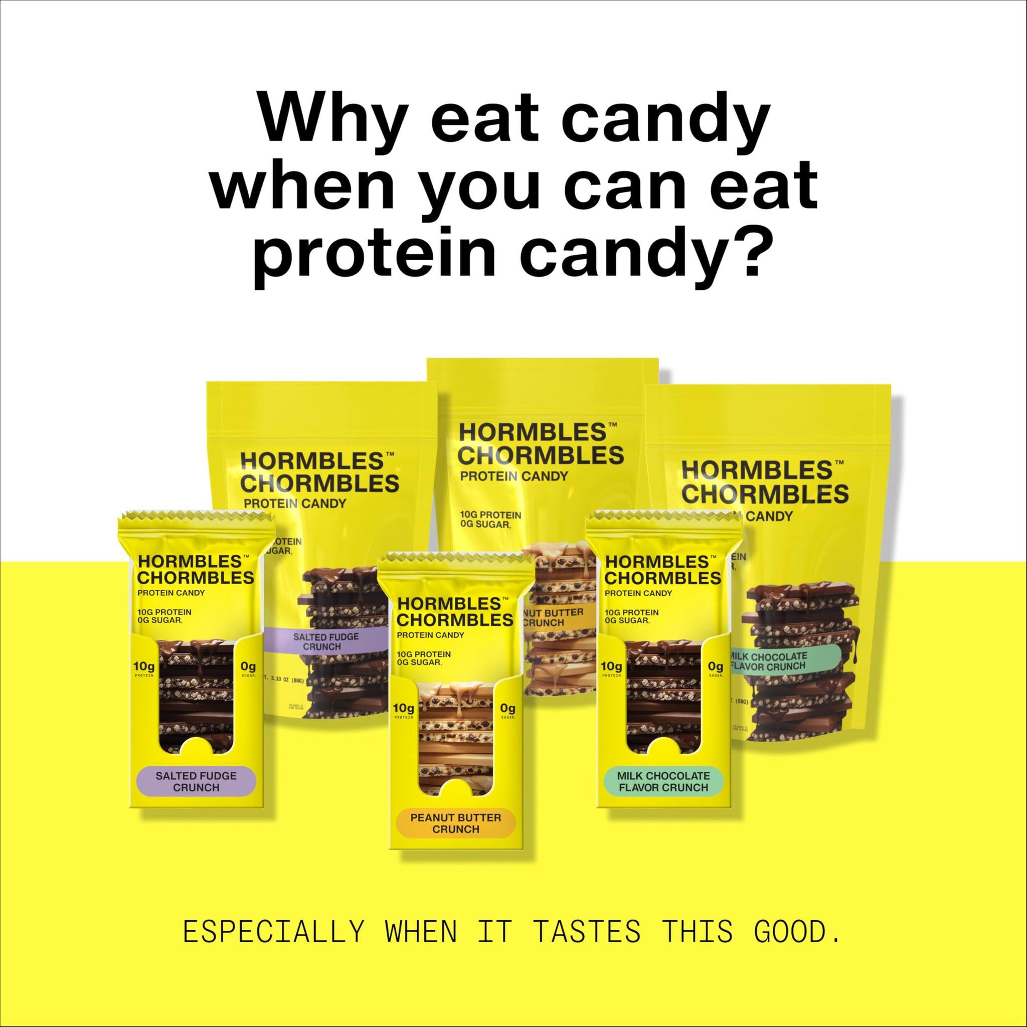 Hormbles Chormbles Protein Candy Bars, Classic Milk, 10g Protein, 0g Sugar, 150 Calories, Milk Chocolate Candy With Crunchy Pieces, Sugar Free Snacks
