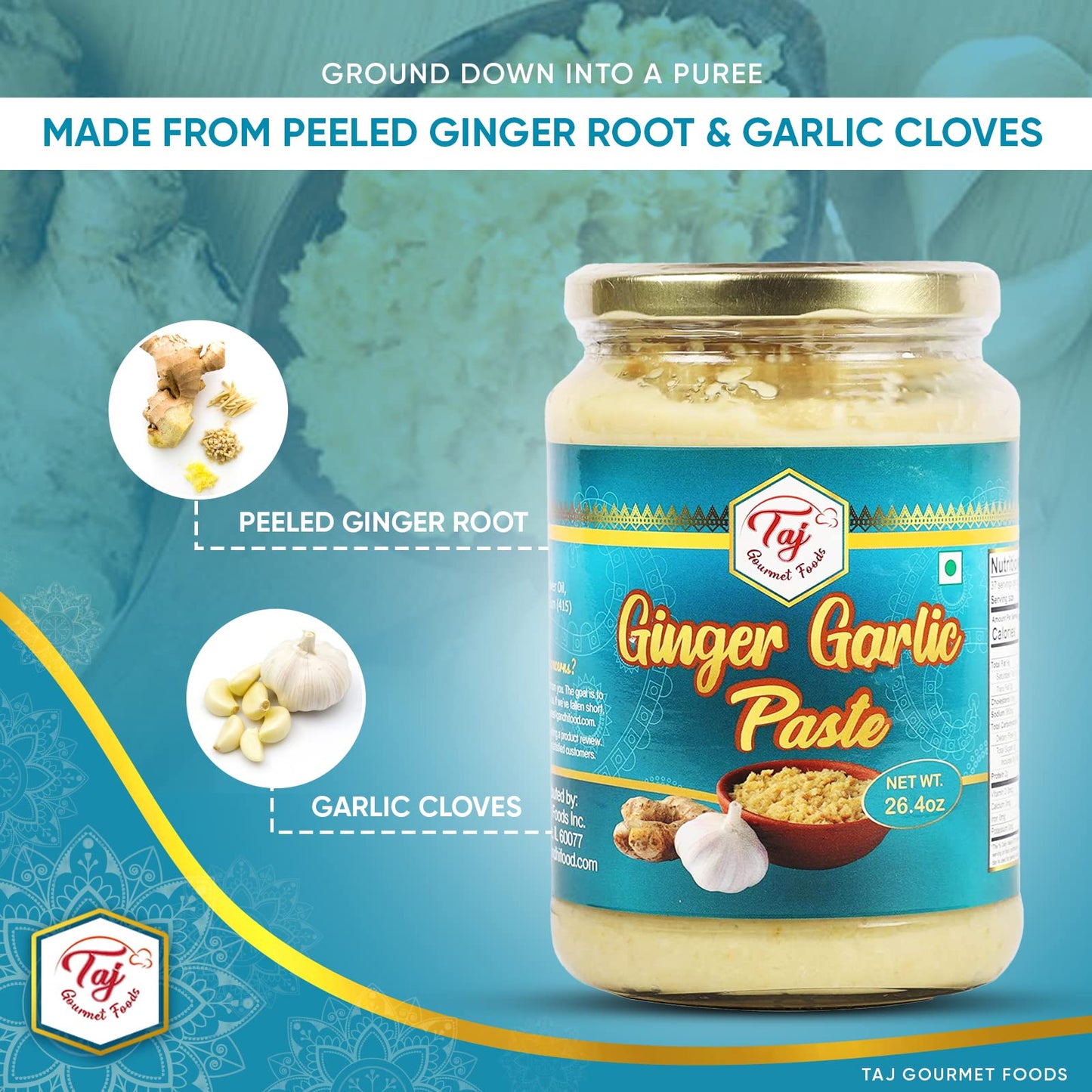 TAJ Ginger Garlic Paste 750g (1.65lbs) Cooking Paste | Gluten & Vegan Friendly