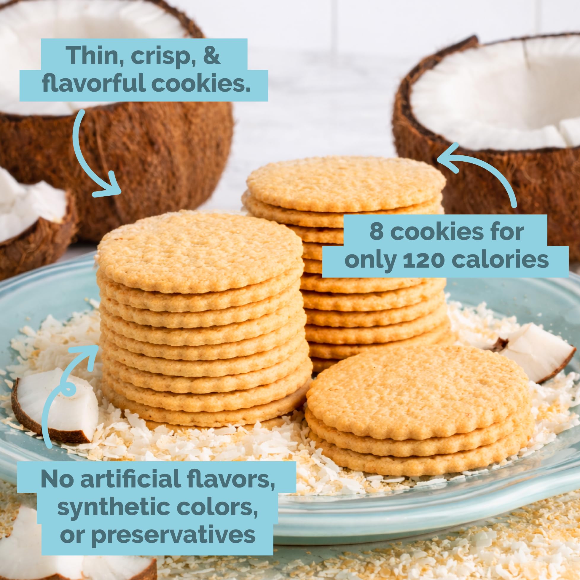 Dewey's Bakery Toasted Coconut Moravian Cookie Thins, Bakery Fresh with Real Simple Ingredients, Low Calorie Snack, No Artificial Flavors, Synthetic