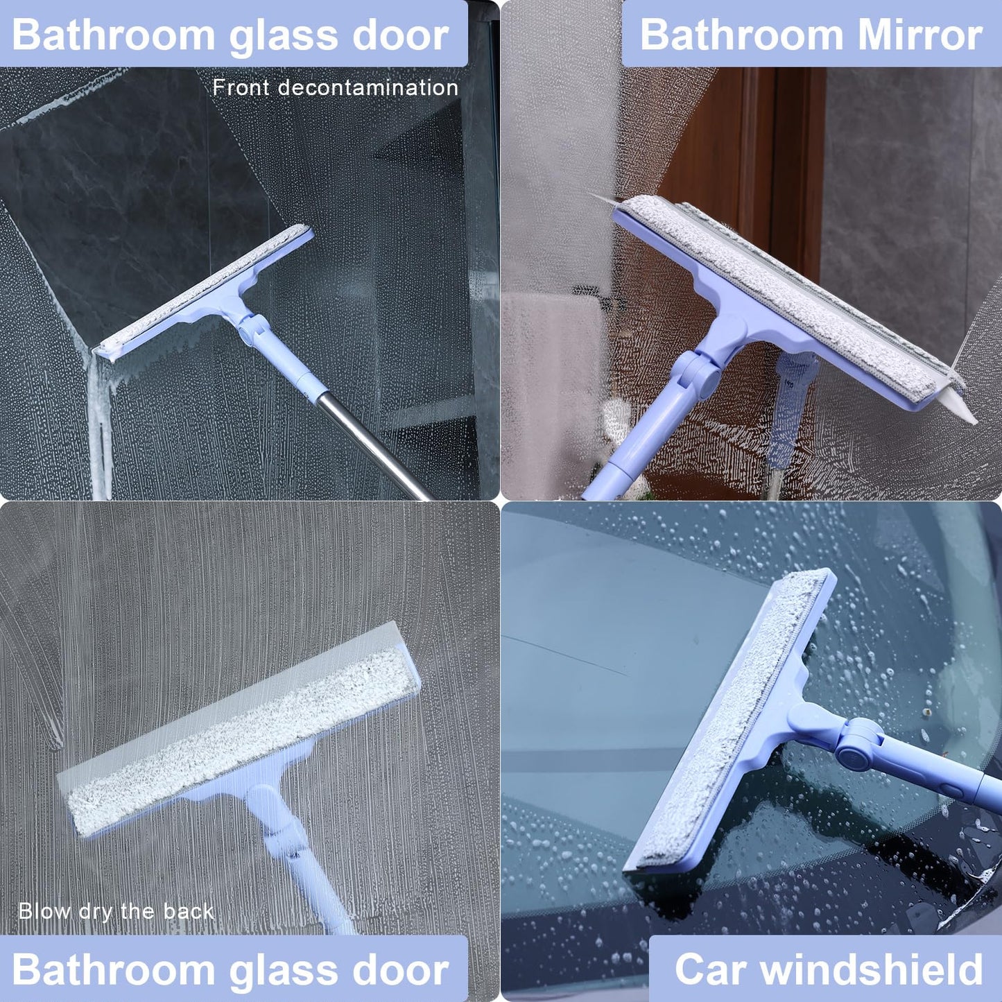 Shower Squeegee for Glass Doors, Cleaning Tile Wall,Car,Windshield Squeegee with 12" Blade and 15" Long Handle Bathroom Cleaner Tool for Household