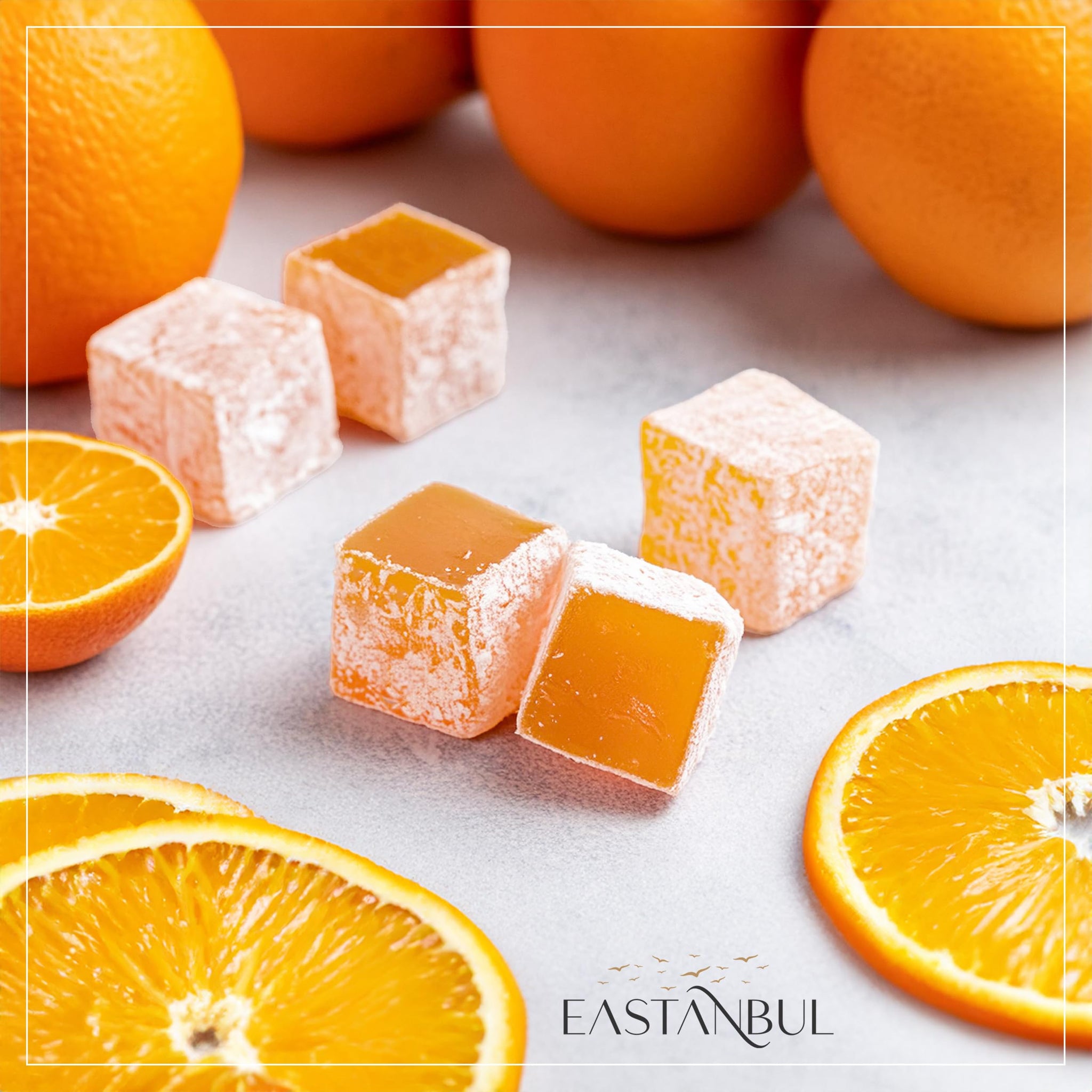 Eastanbul Turkish Delight, 8.8oz, Turkish Delights Candy with Orange Flavor, Lokum, Loukoumi, Narnia Gifts, Vegan Gifts, Nut-Free, Gluten Free