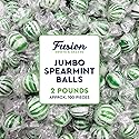 Jumbo Spearmint Mint Balls - 2 Pound Bulk Bag, Spearmint Candy Individually Wrapped, Green And White Candy Jumbo Pieces, Hard Mint Spheres