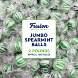 Jumbo Spearmint Mint Balls - 2 Pound Bulk Bag, Spearmint Candy Individually Wrapped, Green And White Candy Jumbo Pieces, Hard Mint Spheres