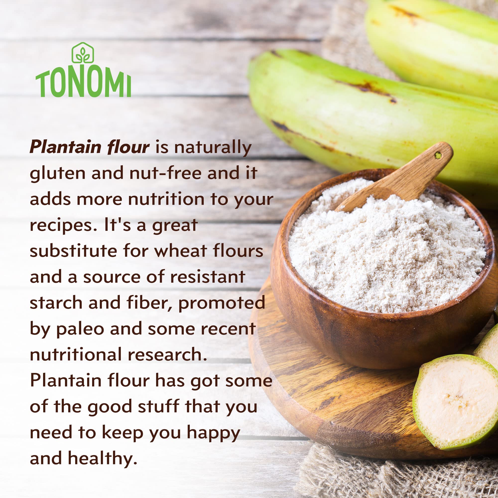 Tonomi All Natural Plantain Flour, Certified Grain and Nut-free, Non-GMO, Gluten-Free All-Purpose Flour alternative for Cooking, Baking, Paleo Diets