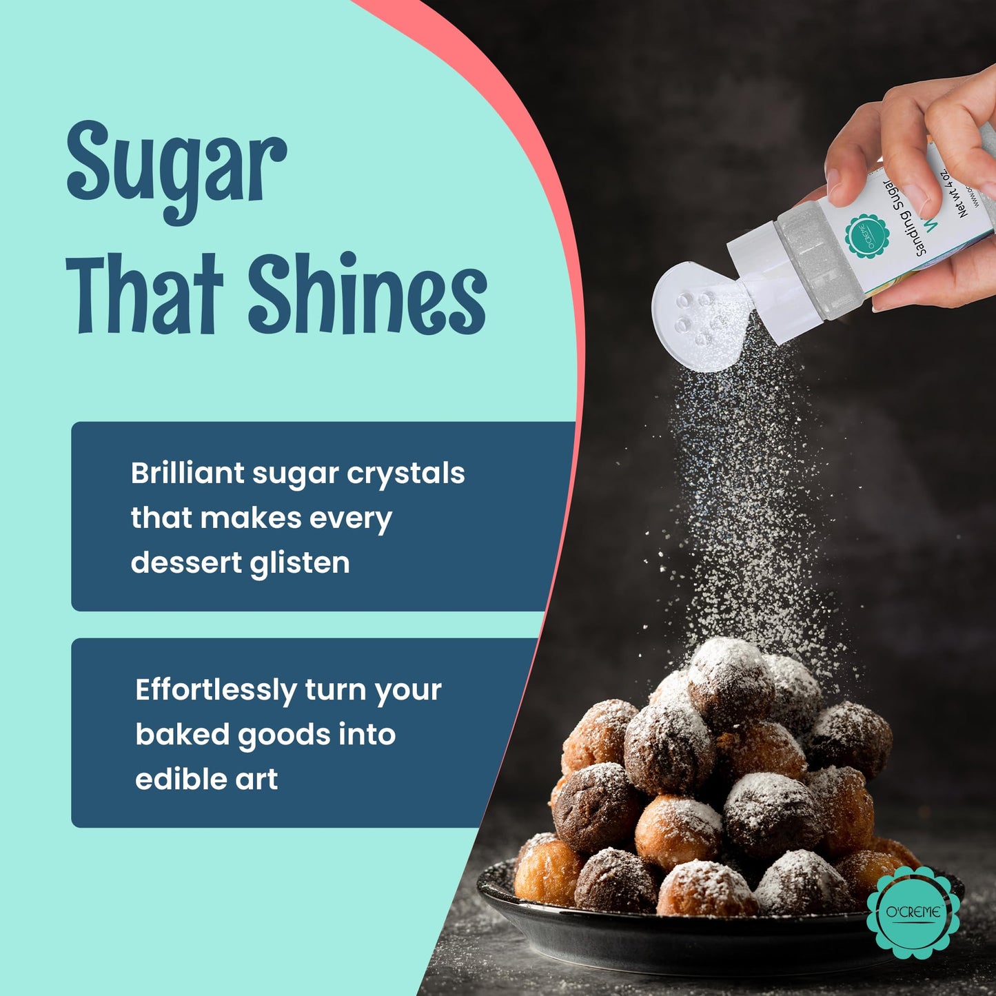 O’Creme Sanding Sugar for Cookie Decorating - Eye-Catching White Sugar Crystals for Unique Cake Toppings - Extra Sugar for Cake Toppings, Cupcakes