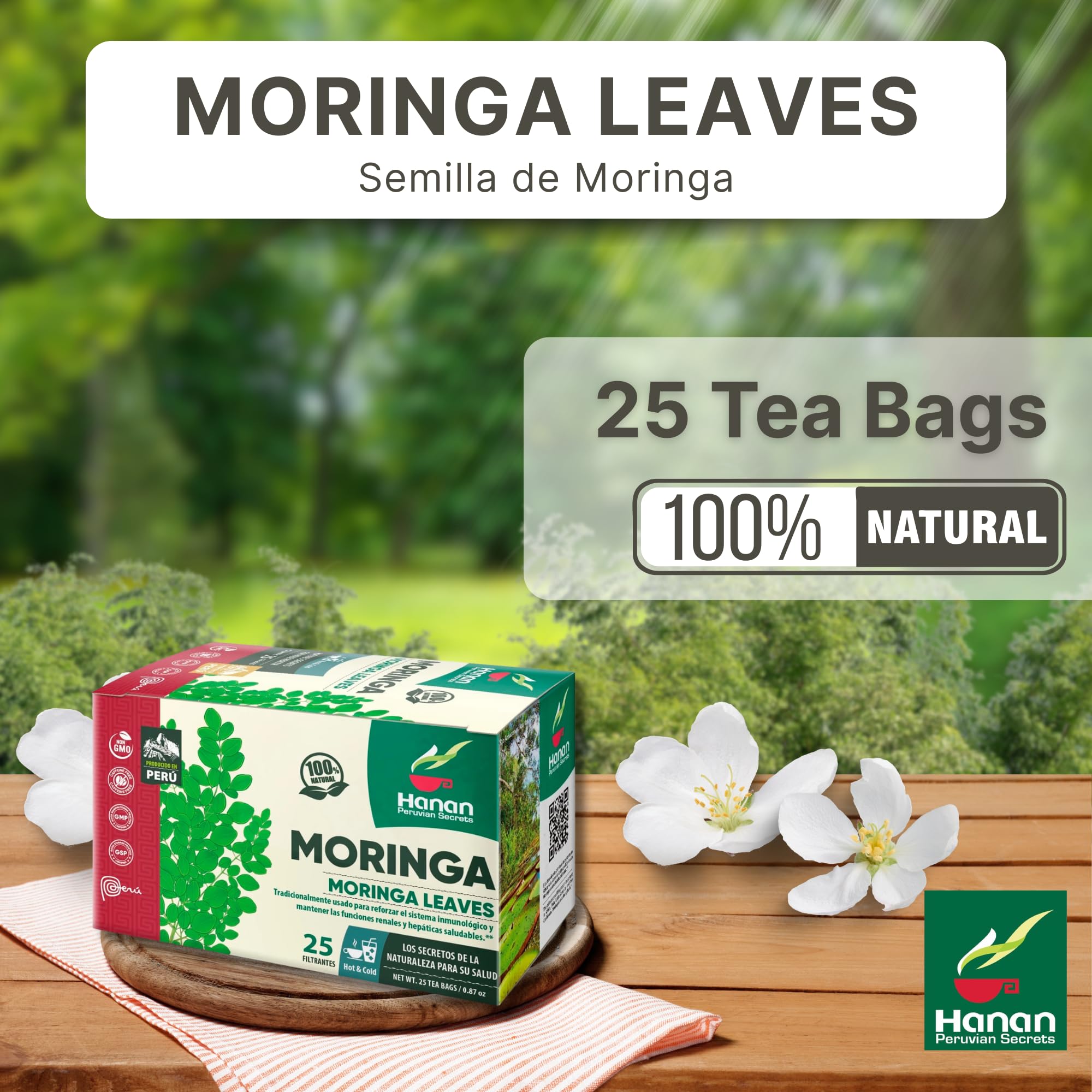 Hanan Moringa Tea Bags - Energy & Immunity Boost, Superfood Herbal, Caffeine-Free, Eco-Conscious 25-Count Resealable Pack