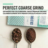 Cold Brew Organic Coarse Ground Flavored Coffee, Chocolate Mocha Flavor, Dark Roast, Colombian Supremo, Coarse Grind for Cold Brew Coffee & French