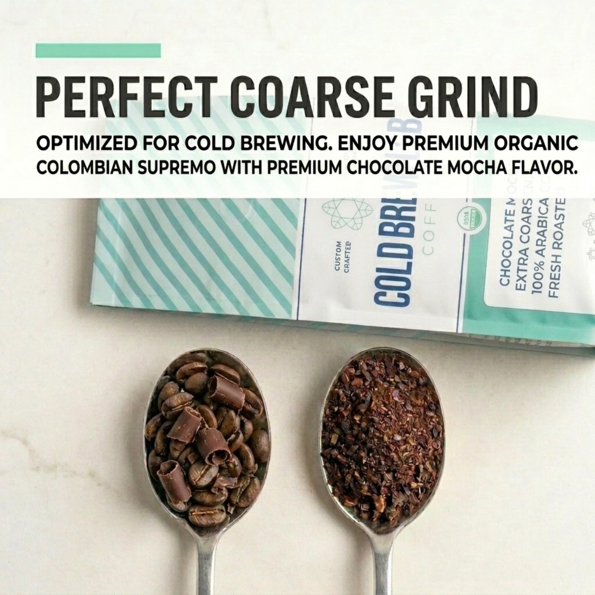 Cold Brew Organic Coarse Ground Flavored Coffee, Chocolate Mocha Flavor, Dark Roast, Colombian Supremo, Coarse Grind for Cold Brew Coffee & French