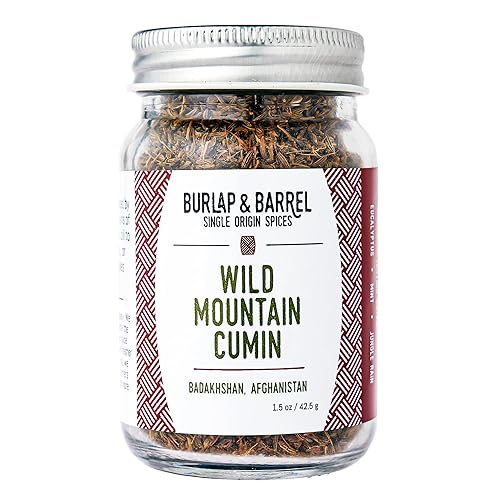 Burlap & Barrel Wild Mountain Cumin - Savory, Aromatic, and Bright Umami Flavor - Whole & Ground Cumin Seeds - As Seen On Shark Tank - 1.8oz Glass Jar