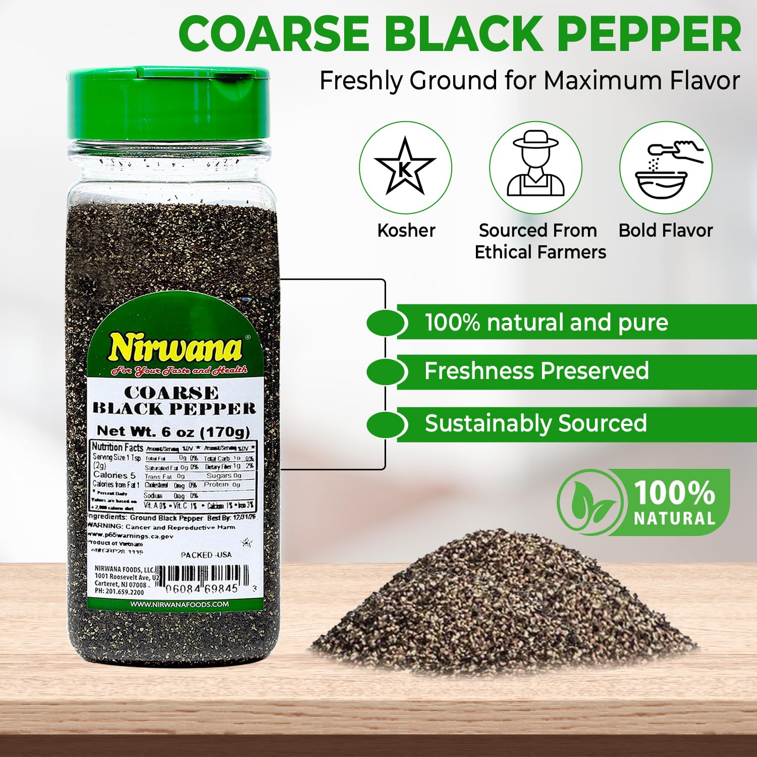 Coarse Black Pepper - Premium Grade Peppercorns for Grinder Refill, Bold Flavor for Cooking, Marinades & Seasoning - Perfect for Salt and Pepper