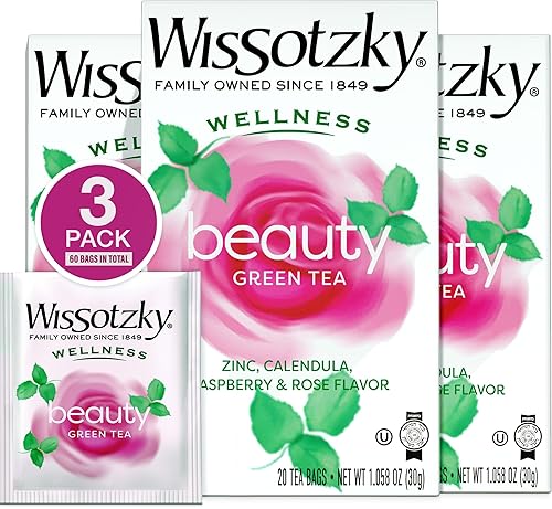 Wissotzky Wellness Beauty Green Tea, (3 Pack - 60 Tea Bags) | With Rooibos, Calendula, Raspberry & Rose | Radiance-Supporting Herbal Blend |