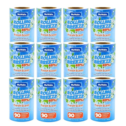 NuValu Rolling Breeze Scented Lint Roller Refill (12 Pack, 1080 Sheets)