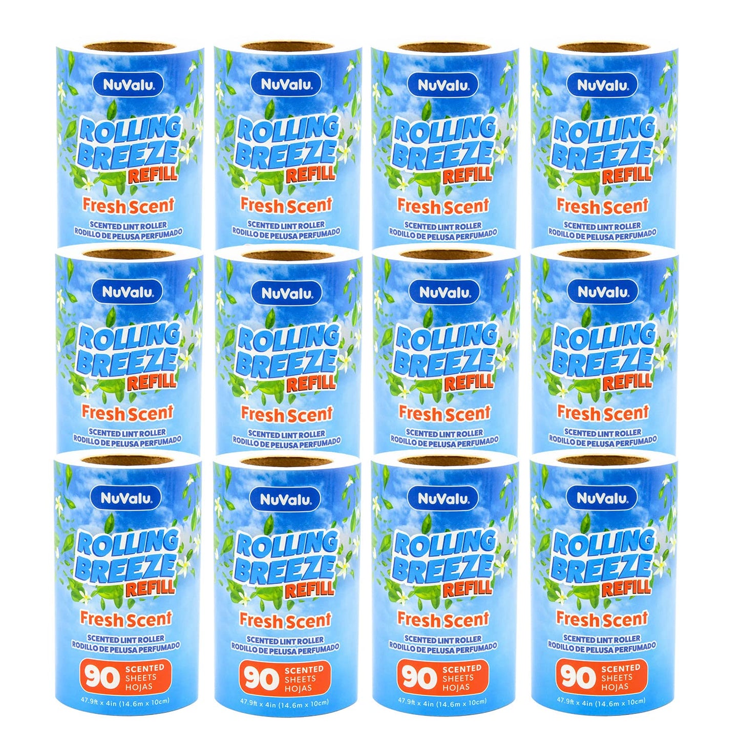 NuValu Rolling Breeze Scented Lint Roller Refill (12 Pack, 1080 Sheets)