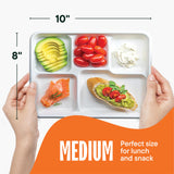 [Case - 500-Pack] 100% Compostable Paper Plates with 5 Compartments Disposable - School Lunch Tray Natural White - Heavy Duty Quality Disposable Tray