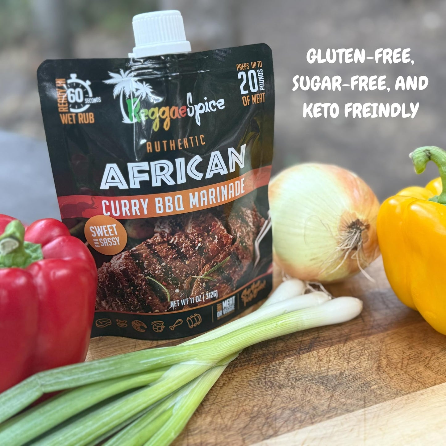 Reggae Spice African Curry BBQ Marinade | 60-Second Authentic Wet Rub Seasoning Sauce for Cooking Meats | Gluten Free, Vegan, and Keto Friendly | 11
