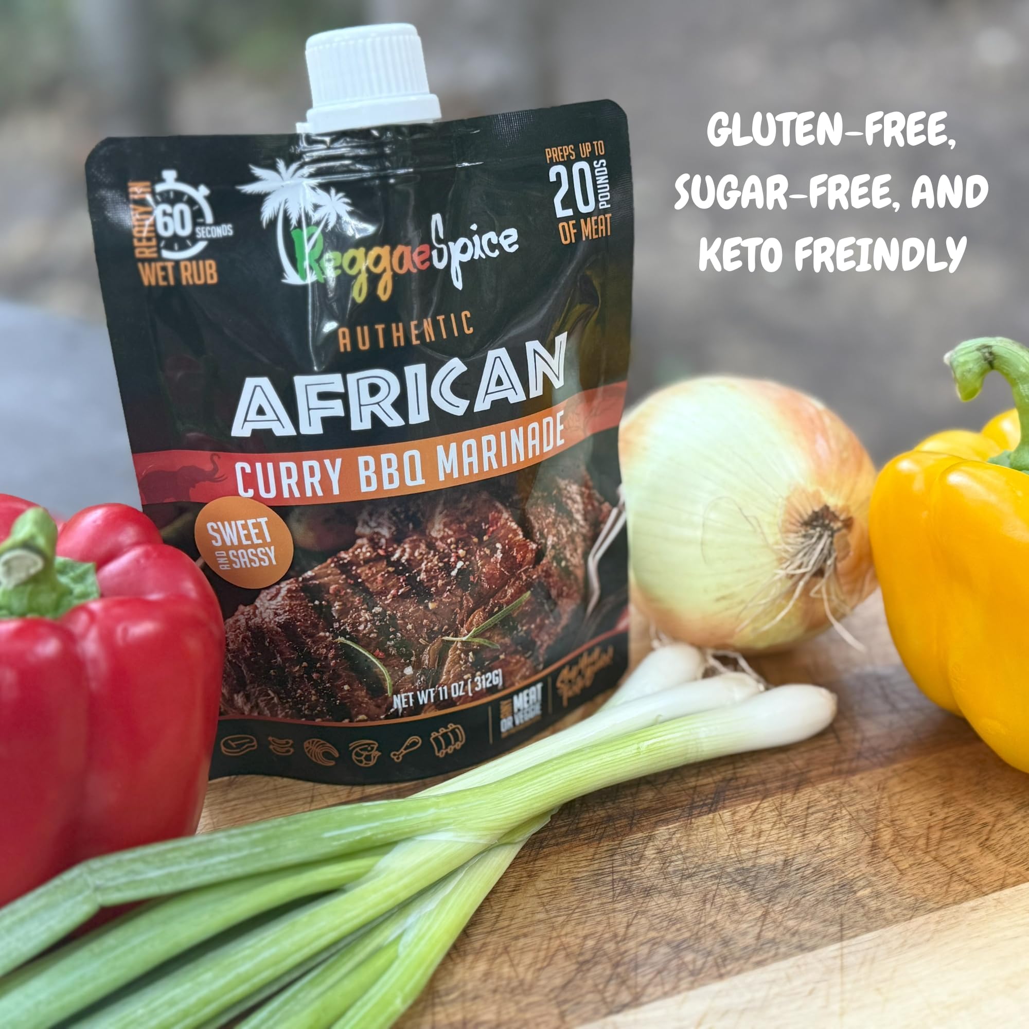 Reggae Spice African Curry BBQ Marinade | 60-Second Authentic Wet Rub Seasoning Sauce for Cooking Meats | Gluten Free, Vegan, and Keto Friendly | 11