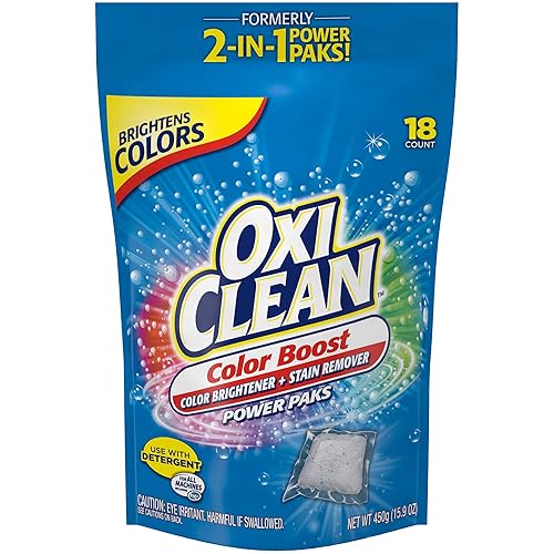 OxiClean Color Boost Color Brightener plus Stain Remover Power Paks, 18 Count (Packaging may vary)