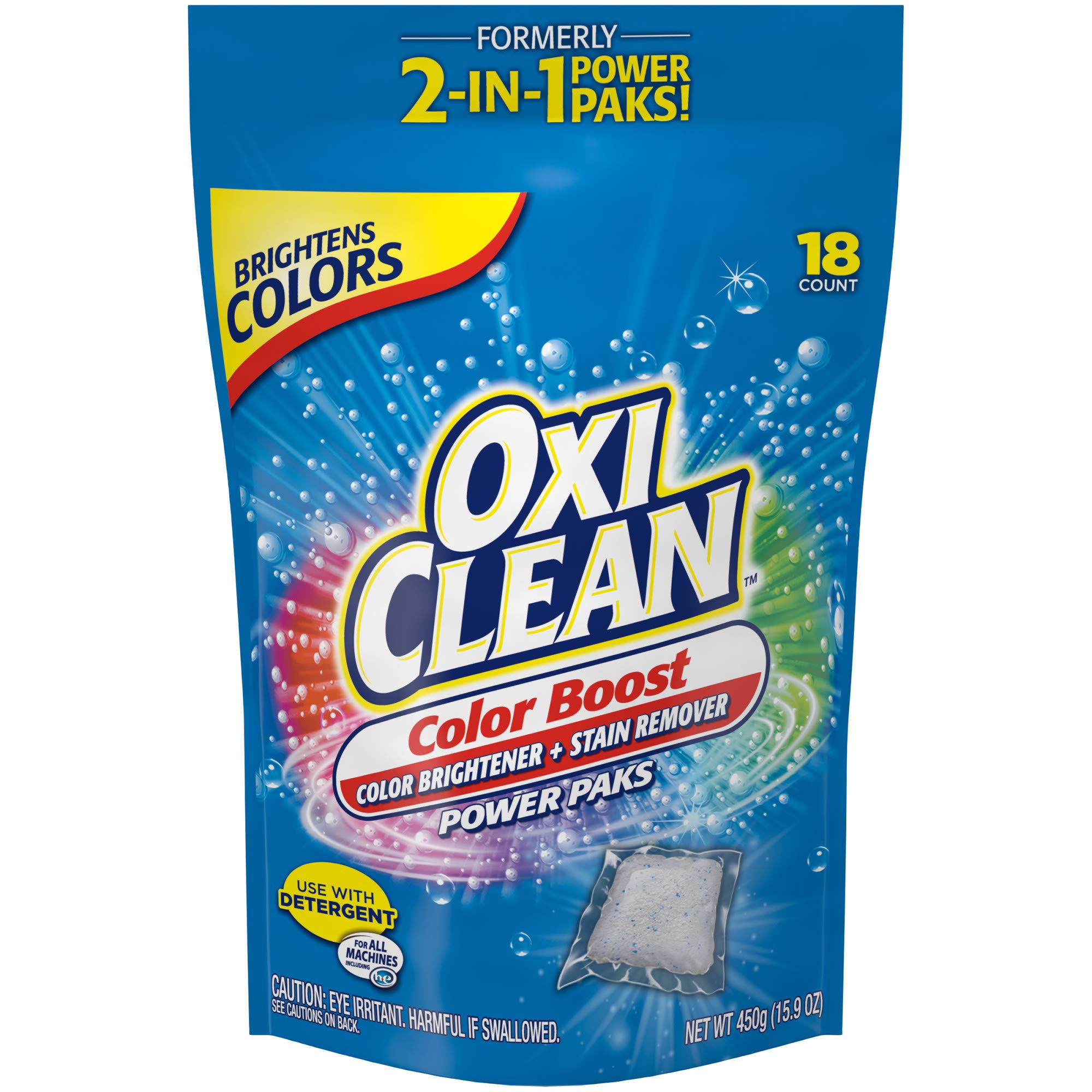OxiClean Color Boost Color Brightener plus Stain Remover Power Paks, 18 Count (Packaging may vary)
