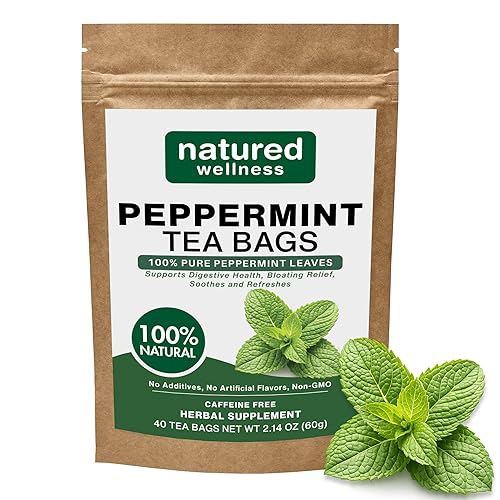 Peppermint Tea Bags - Strong Mint for Digestion & Bloating Relief - Caffeine Free Herbal Tea - 100% Pure Peppermint Leaves, Fresh & Aromatic, Non-GMO