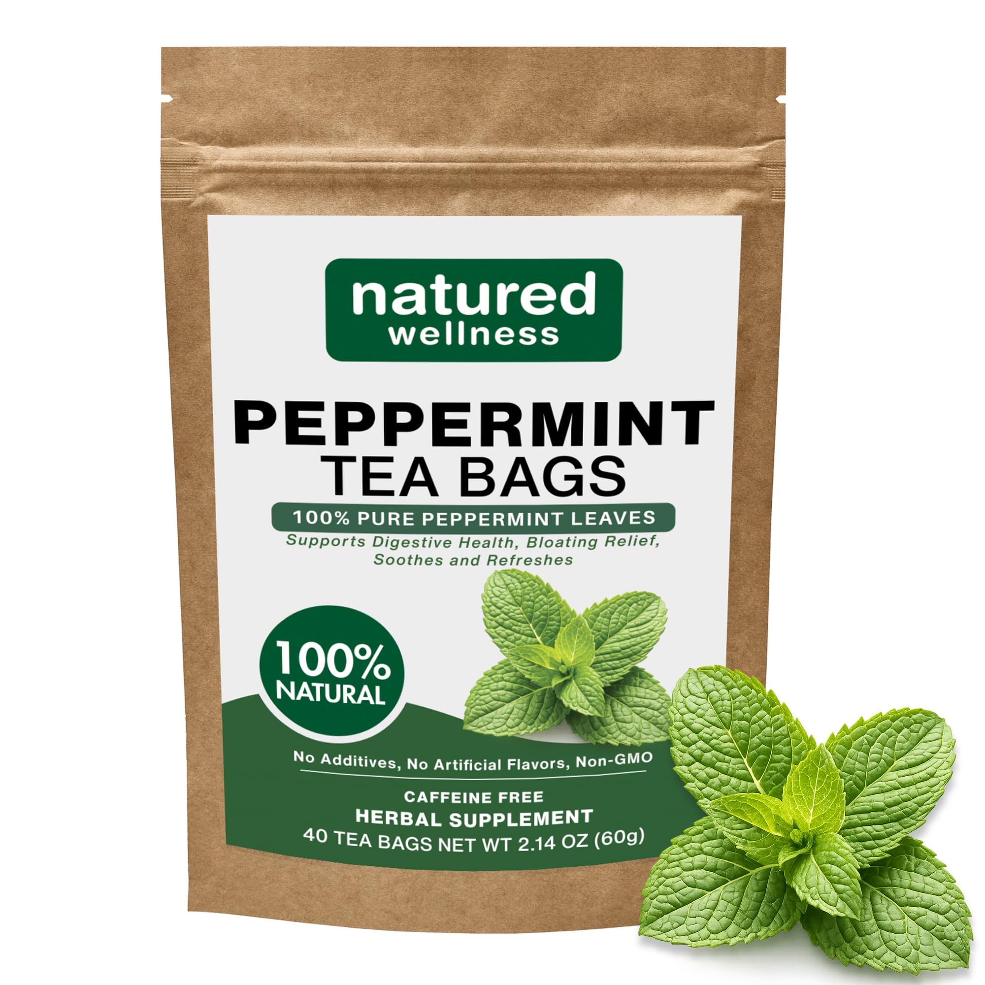 Peppermint Tea Bags - Strong Mint for Digestion & Bloating Relief - Caffeine Free Herbal Tea - 100% Pure Peppermint Leaves, Fresh & Aromatic, Non-GMO