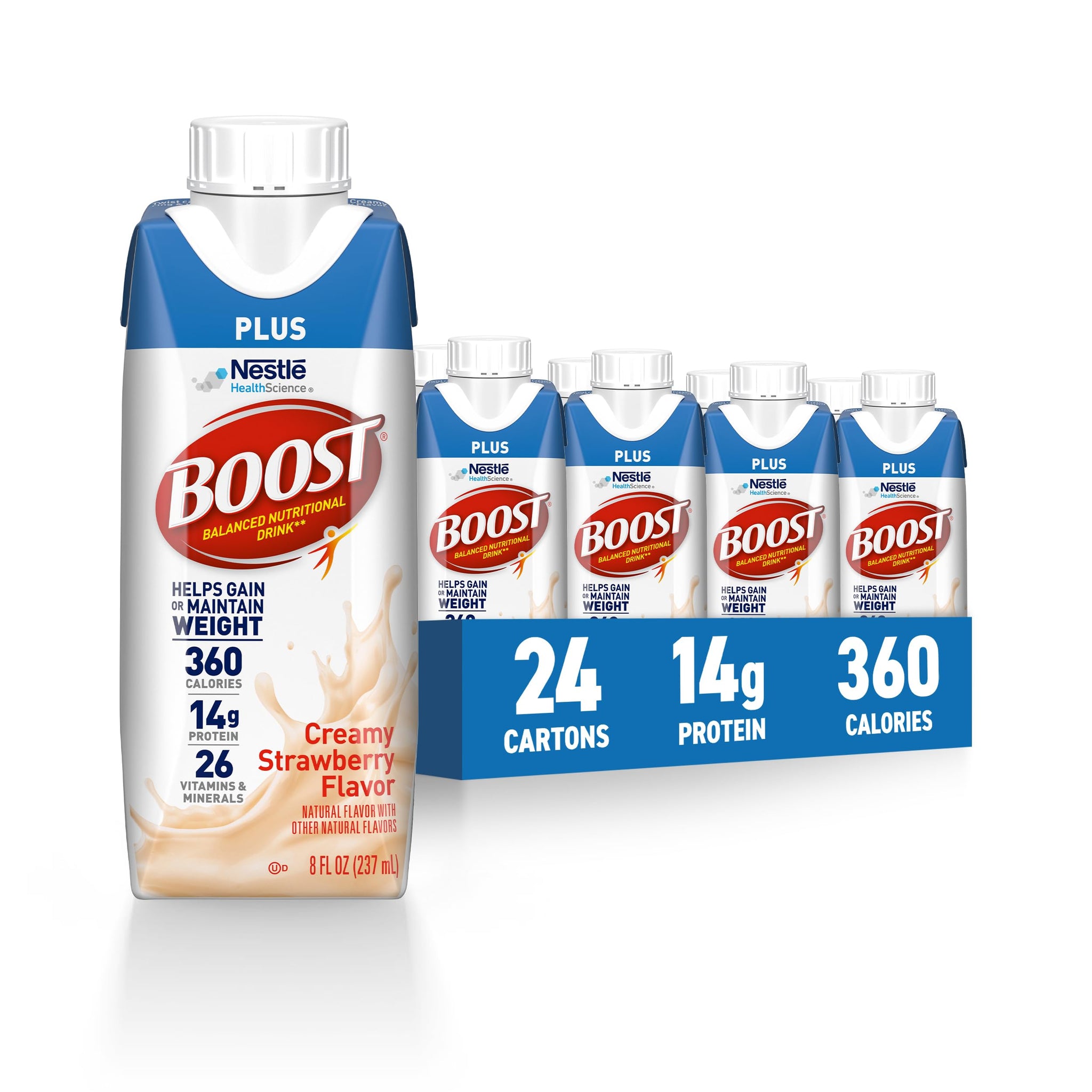 BOOST Plus Nutritional Drink, Creamy Strawberry, 8 Fl Oz (Pack of 24)