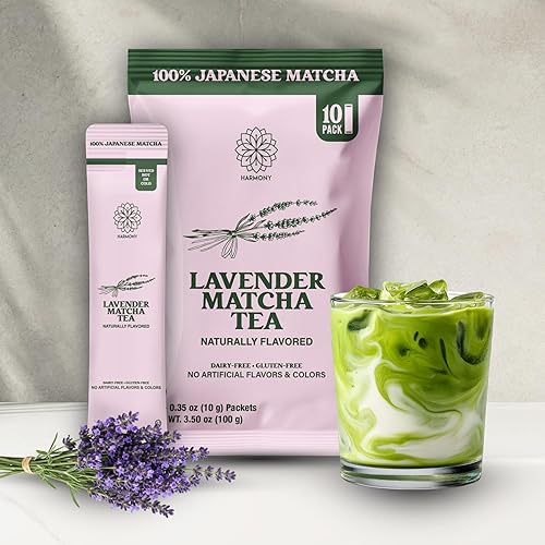 The Harmony Matcha Lavender (10 Sticks) Premium Japanese Matcha Powder, Rich in Antioxidants & L-Theanine, Sweetened with Organic Sugar, No