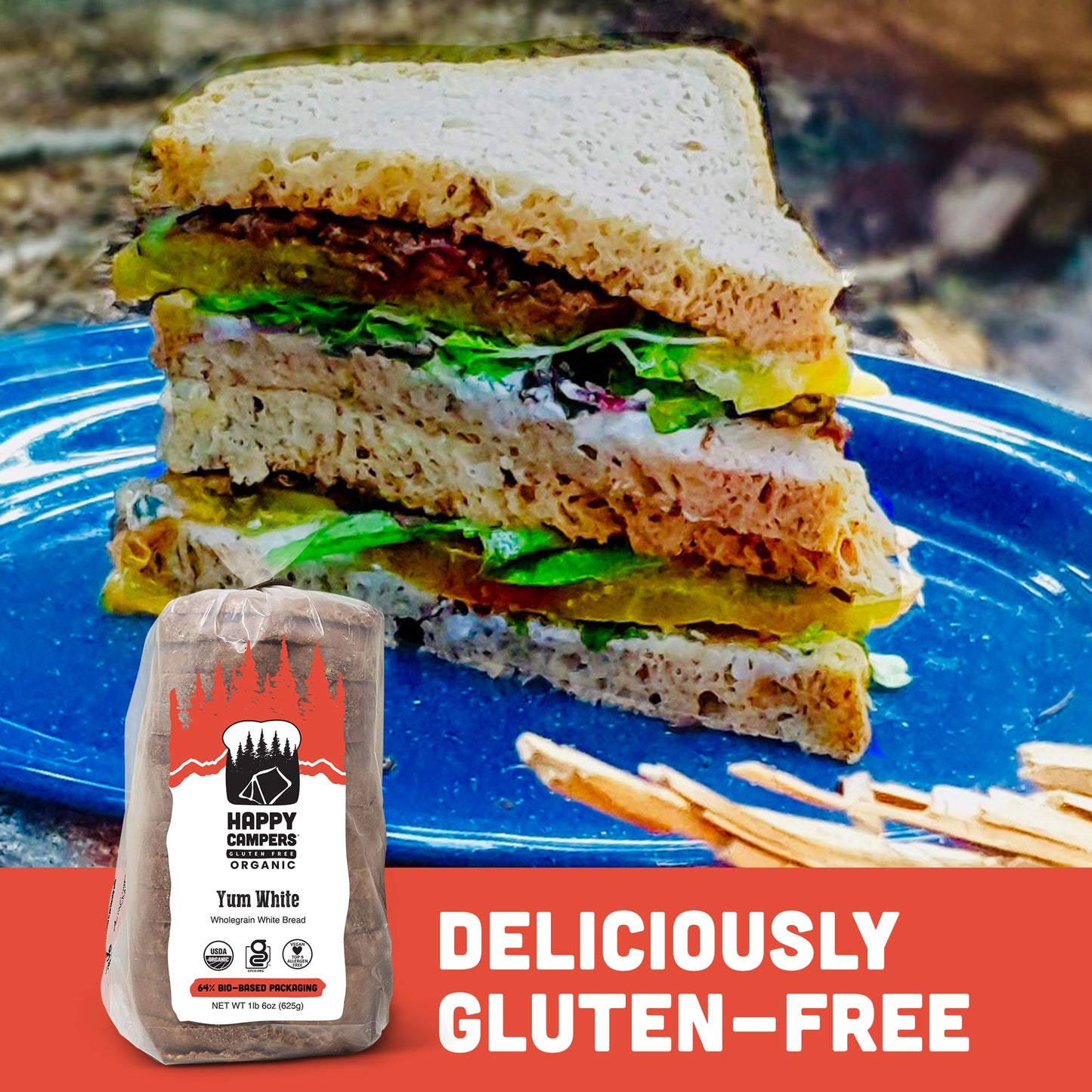 Happy Campers Yum White Gluten Free Bread, Multi-Grain, Non-GMO, Vegan, Organic, 17.4 oz Loaf (Pack of 4)