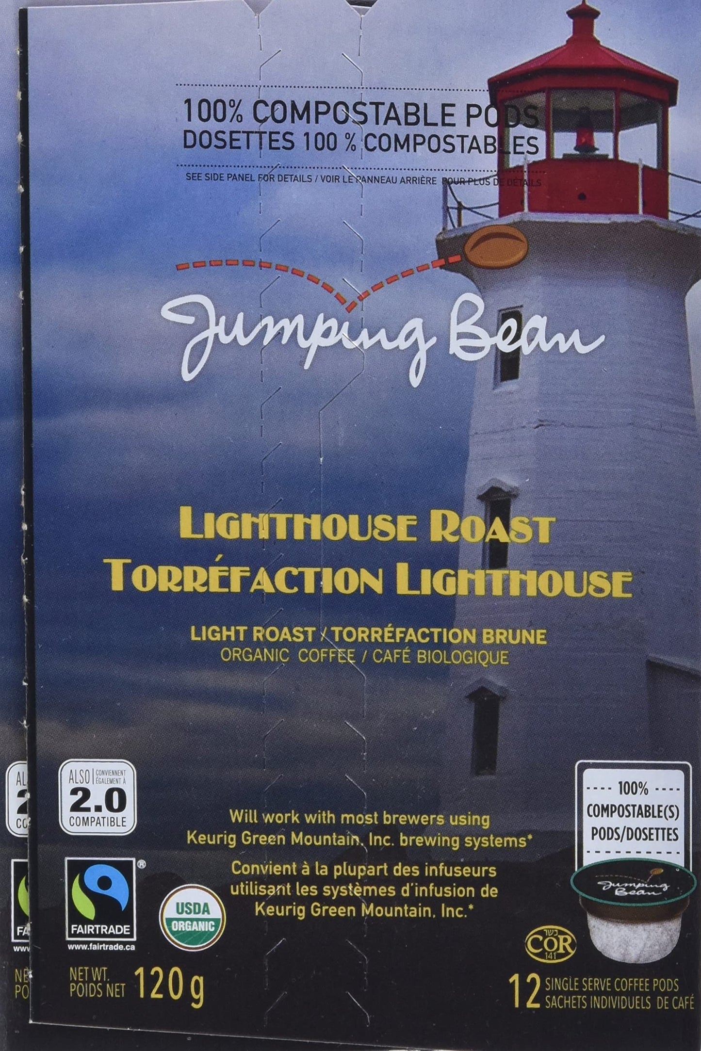 Jumping Bean Organic Lighthouse Roast Coffee Pod, 12 CT