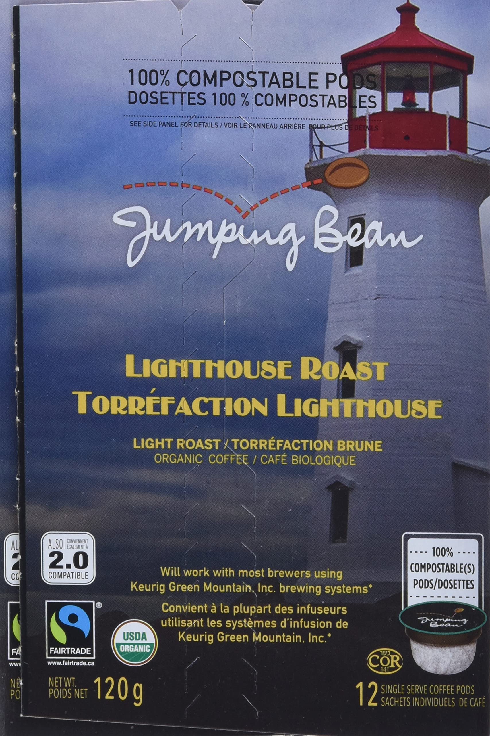 Jumping Bean Organic Lighthouse Roast Coffee Pod, 12 CT