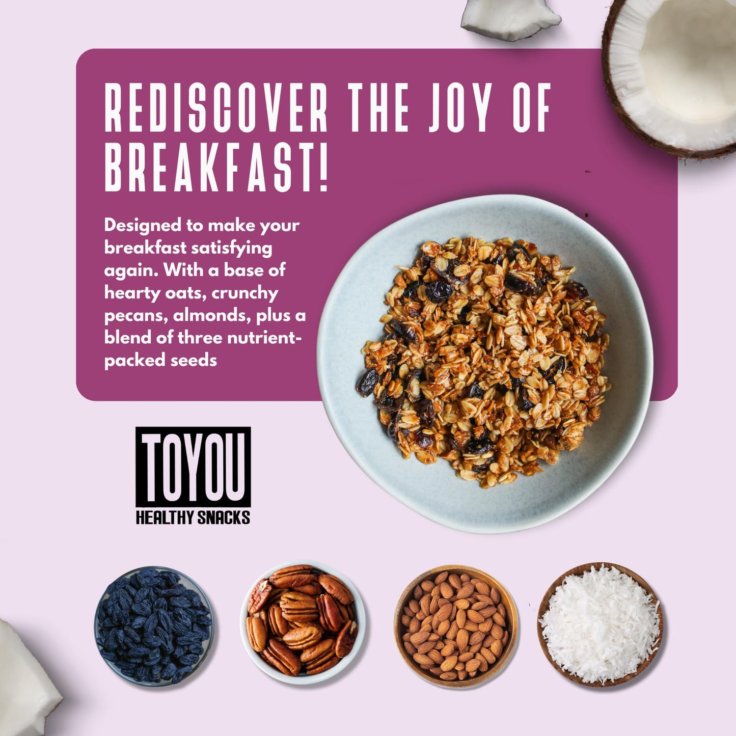 ToYou Snacks Granola, Dried Fruit and Granola Cereal, Gluten Free, Vegan, Healthy Snacks for Adults and Kids, Breakfast Cereal with Protein and Fiber