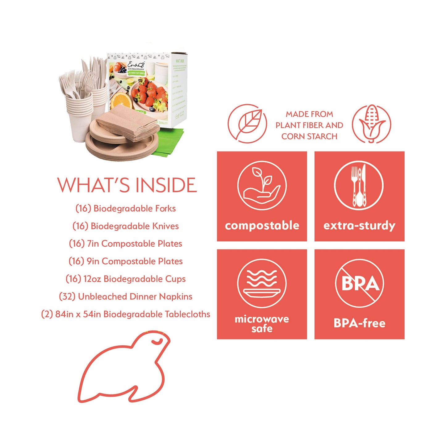 Eco-friendly Camping Supplies [16 Dinnerware Set] for Picnic Basket & Party Supplies. Compostable Paper Plates, Napkins, Biodegradable Utensils, Cups