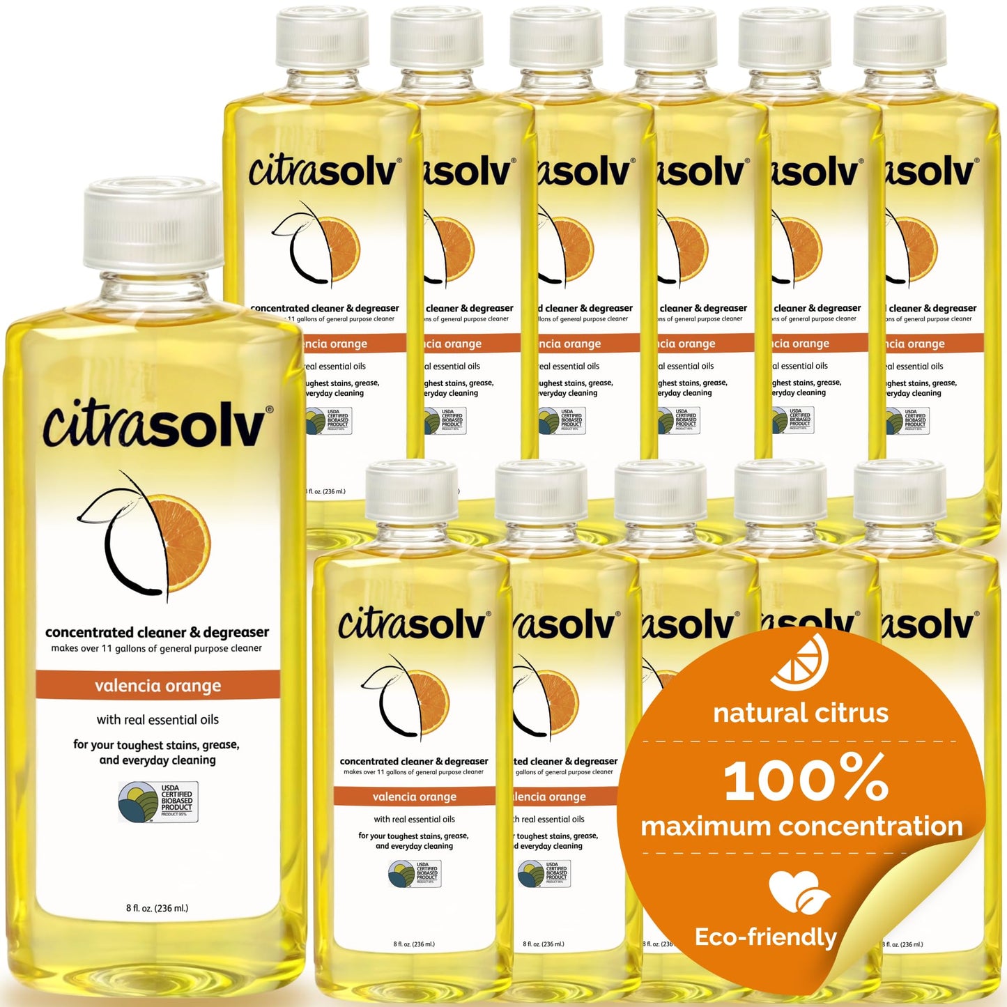 Citra Solv Concentrated Household Cleaner & Degreaser -Valencia Orange Scent 8 fl oz Safe, Effective, and Versatile Cleaning Solution, Natural
