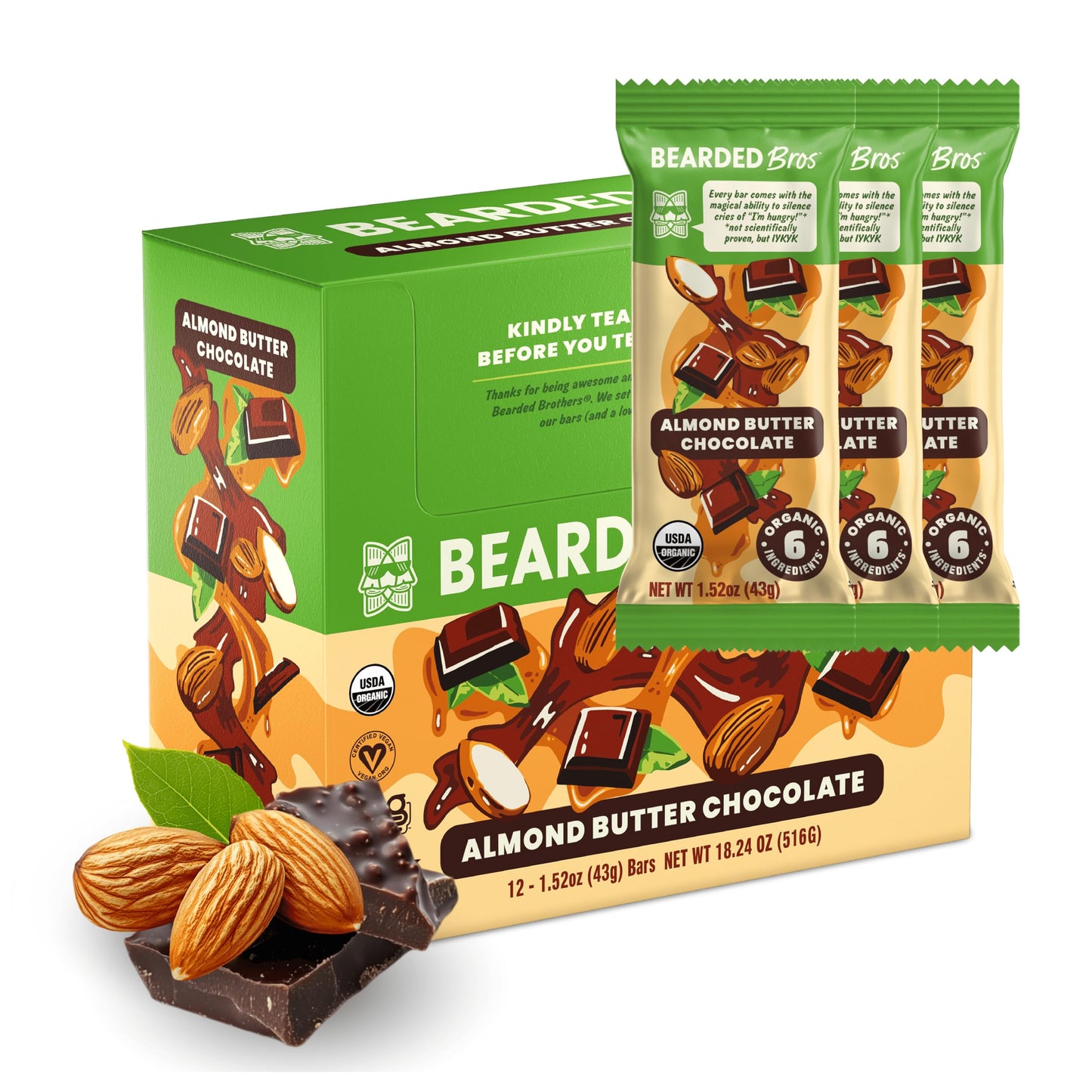 Bearded Brothers Organic Vegan Energy Bars - Gluten & Soy Free, Paleo, Whole 30 | Non GMO, Low Glycemic, High Protein, Fiber (12 Count (Pack of 1)