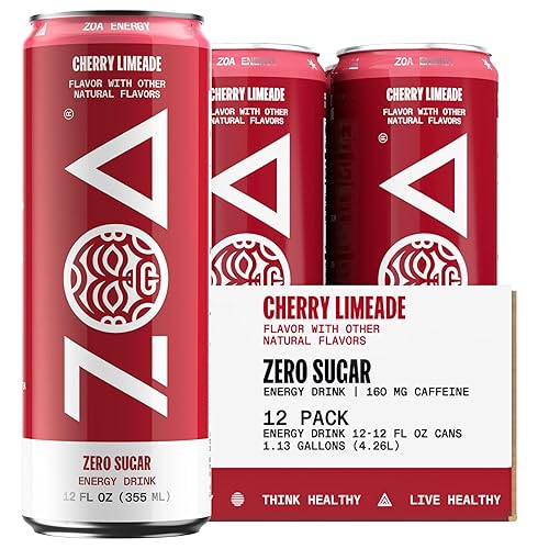 ZOA Zero Sugar Energy Drinks - Cherry Limeade | Healthy Energy Formula with Natural Caffeine, Daily Vitamin C, Essential B-Vitamins | Gluten-Free