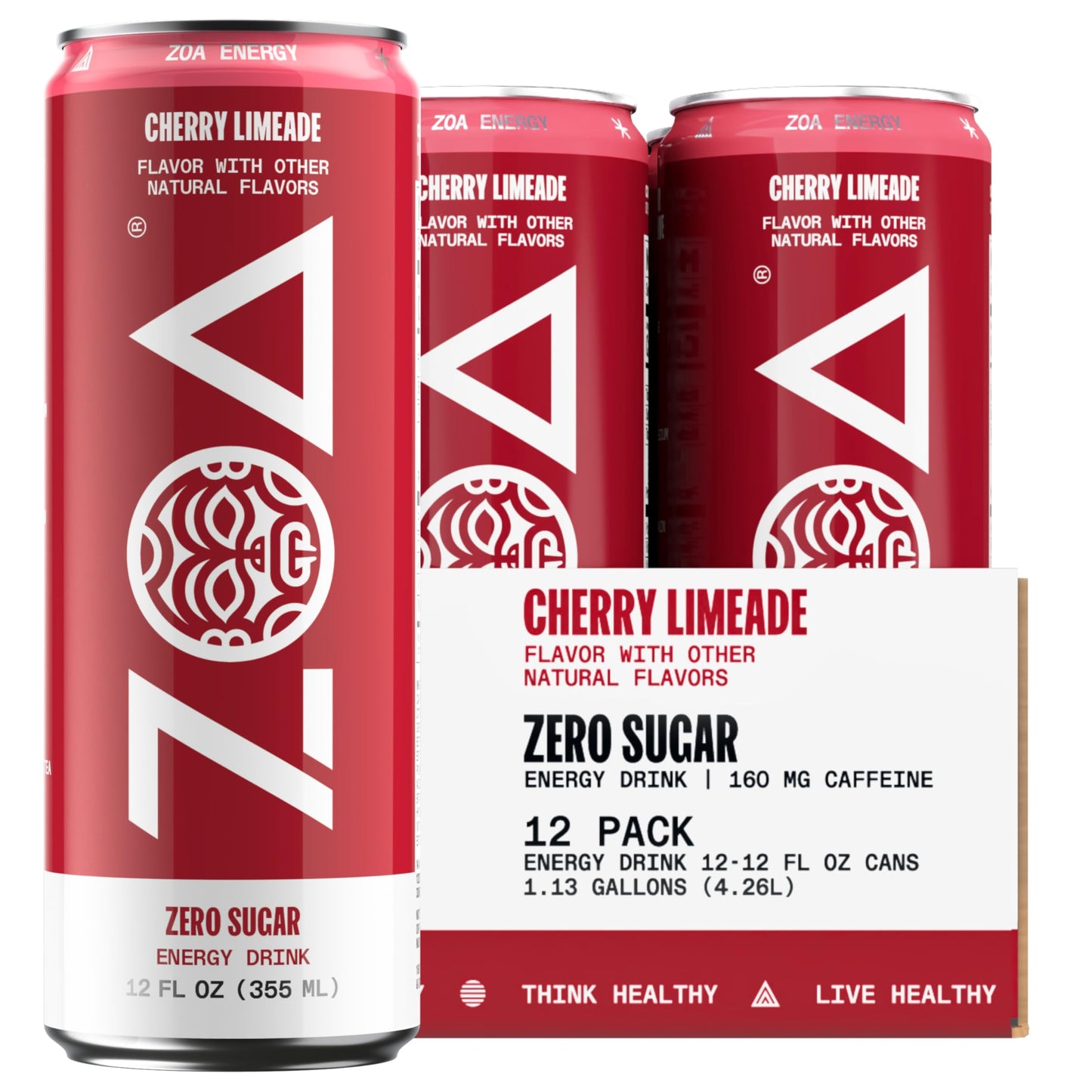 ZOA Zero Sugar Energy Drinks - Cherry Limeade | Healthy Energy Formula with Natural Caffeine, Daily Vitamin C, Essential B-Vitamins | Gluten-Free