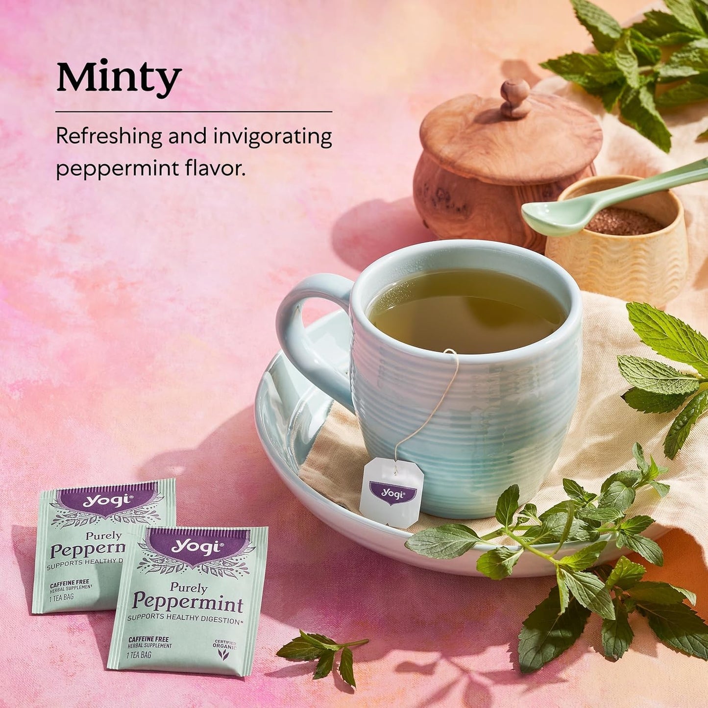 Yogi Tea - Purely Peppermint Tea (2 Pack) - Supports Healthy Digestion - Caffeine Free - 32 Organic Herbal Tea Bags