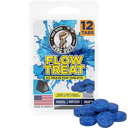 HVAC Guys AC Drain Pan Tablets 12PK | Flow Treat Tablets Prevents Odors, Keeps HVAC Drain Pan Clean, Prevents Overflow | One Tablet Lasts up to 4