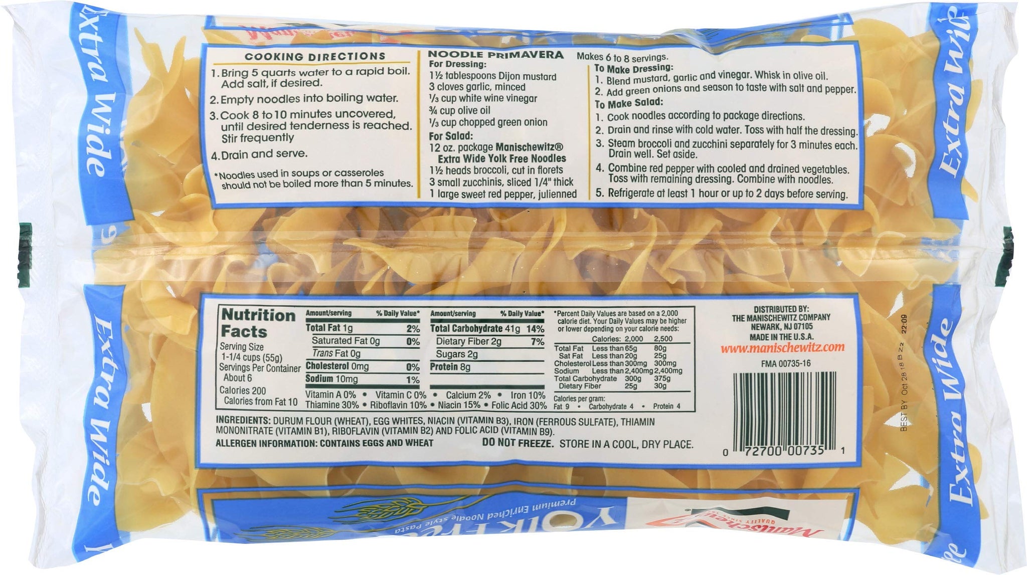 Manischewitz Extra Wide Yolk Free Noodles, 12 OZ
