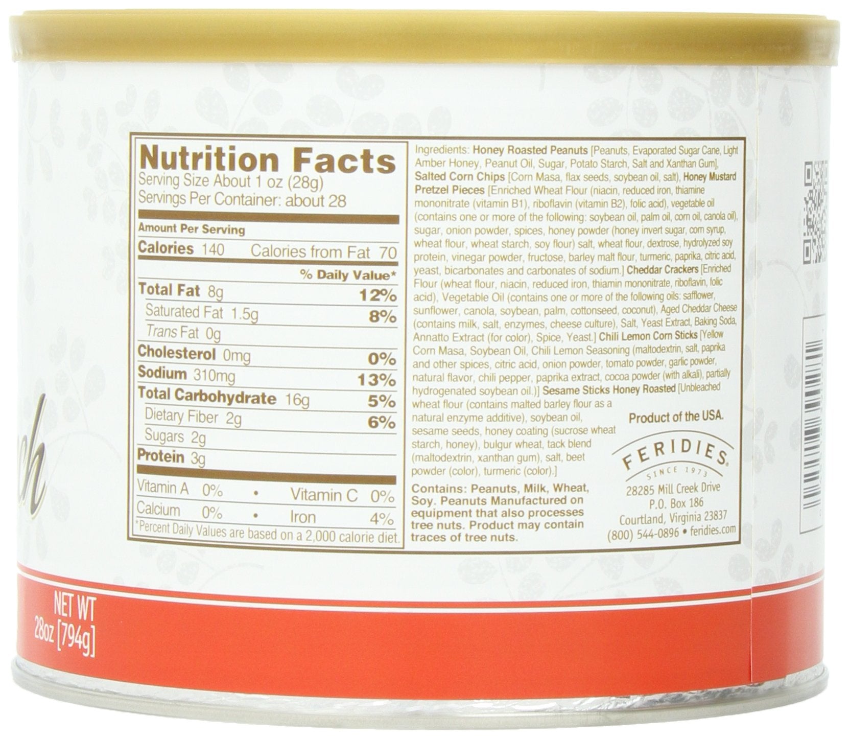 FERIDIES 5 O'Clock Crunch Snack Mix, Honey Cheddar, 28 Ounce Can