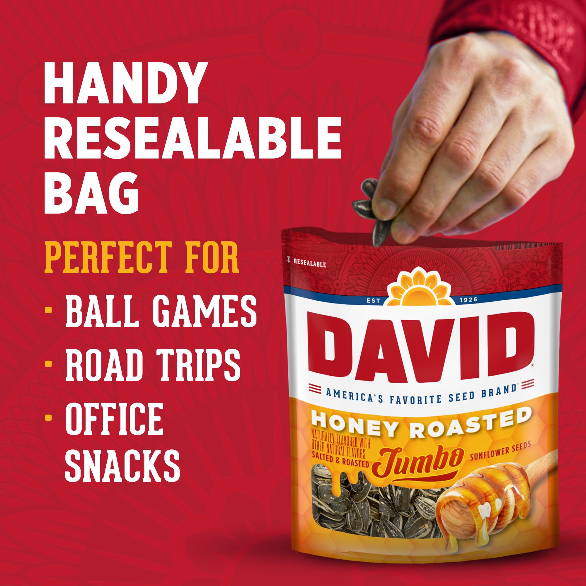 DAVID Jumbo Sunflower Seeds, Honey Roasted Flavor, 5.25 oz.