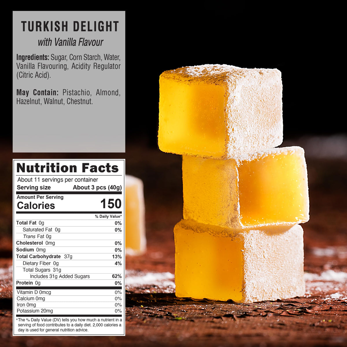 HazerBaba Turkish Delight Candy, Vanilla, 16oz (Pack of 1), Dulces
