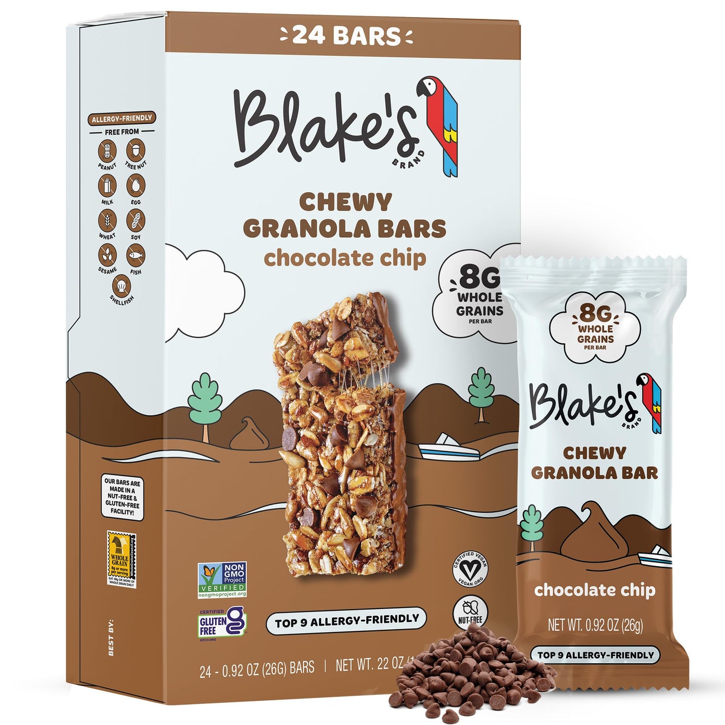 Blake’s Chewy Granola Bars Chocolate Chip 24 Count, Gluten Free, Nut Free