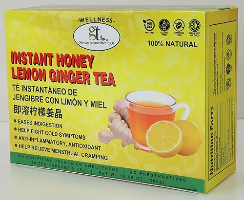 GT Instant Honey Lemon Ginger Tea, 10.58 Ounce Box (20 Tea Pouches)