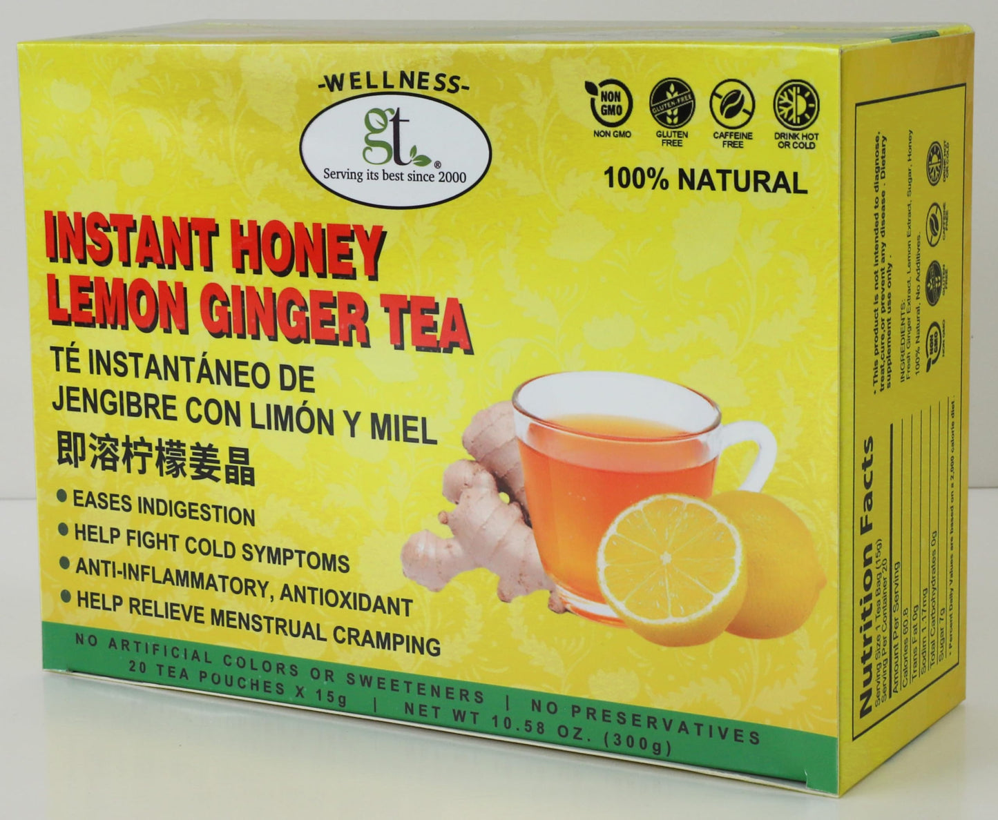 GT Instant Honey Lemon Ginger Tea, 10.58 Ounce Box (20 Tea Pouches)
