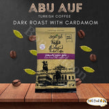 (Dark Roast With Cardamom 3.52 oz / 100 gm) Abu Auf AbuAuf Oriental Original Turkish Coffee Cafe Arabic Arabian Arabica Ground Roasted Mud Coffee