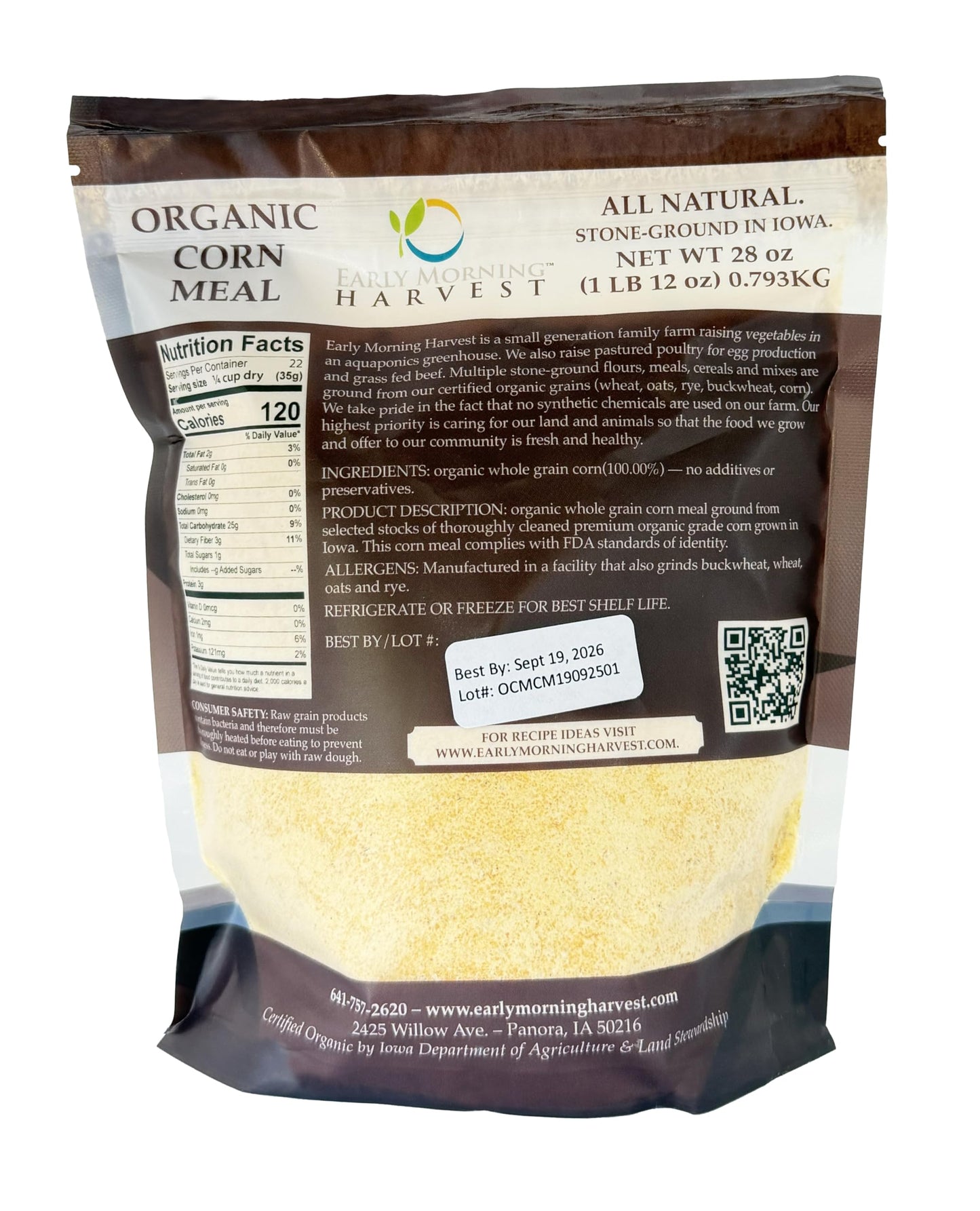 Early Morning Harvest Organic Corn Meal - Made from Non-GMO Yellow Corn - Stone Ground Corn Meal for Baking and Cooking, USA-Grown, Whole Grain