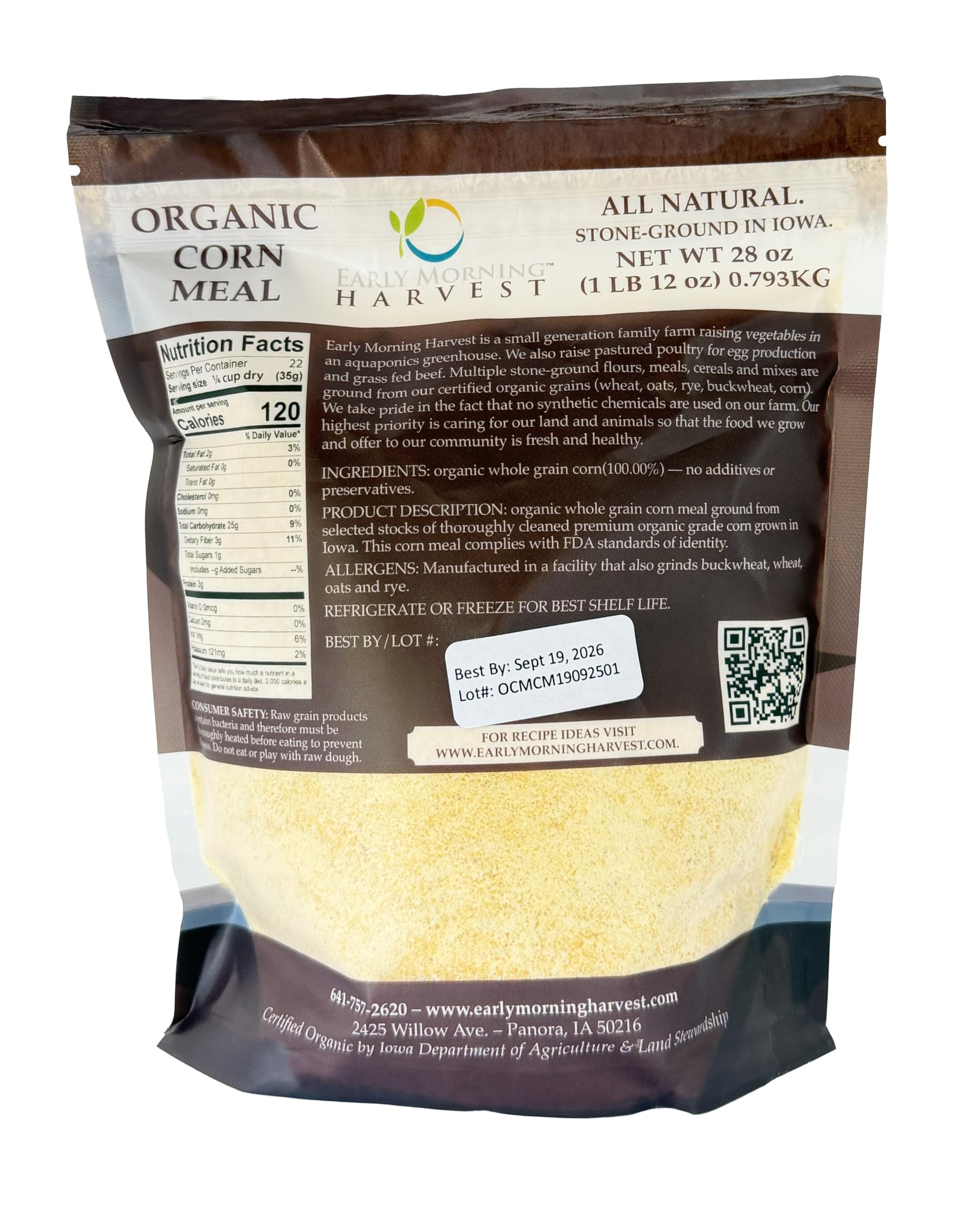 Early Morning Harvest Organic Corn Meal - Made from Non-GMO Yellow Corn - Stone Ground Corn Meal for Baking and Cooking, USA-Grown, Whole Grain